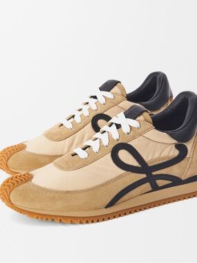 Men's LOEWE Beige & Black Suede-Trim Sneakers